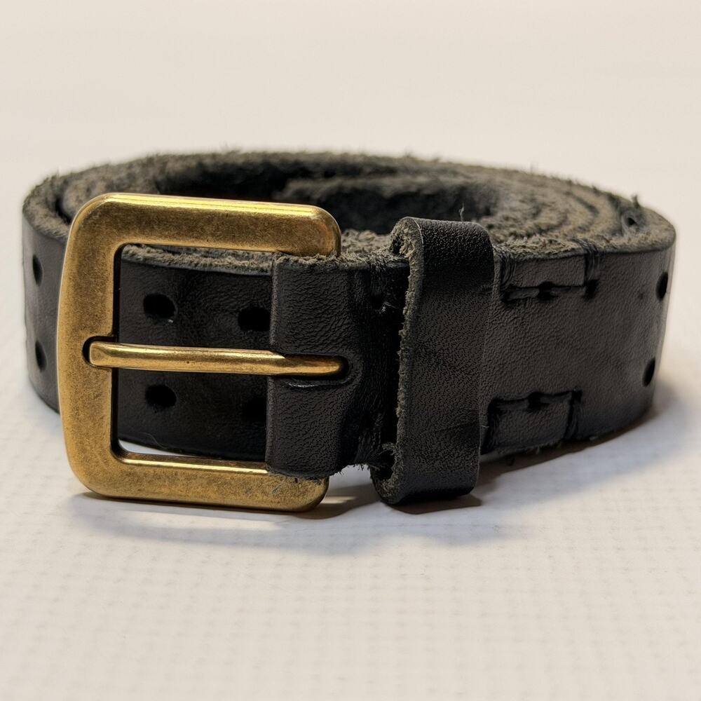 D&G Dolce & Gabbana Belt Mens 38 Black Leather Perforated Brass Buckle 95 cm